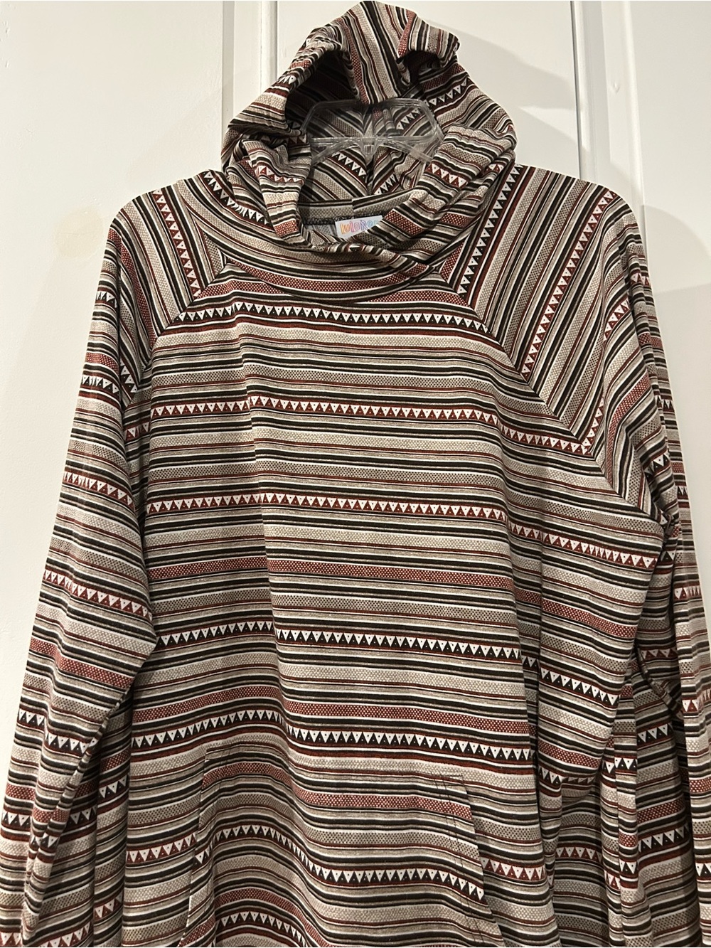 LuLaRoe Hooded Top in Cream, Brown & Rust Stripe